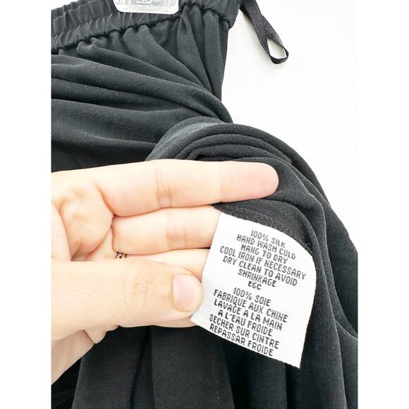 Eileen Fisher Solid Black 100% Silk Pull-On Minimalist Midi Skirt Size Small - Picture 2 of 3